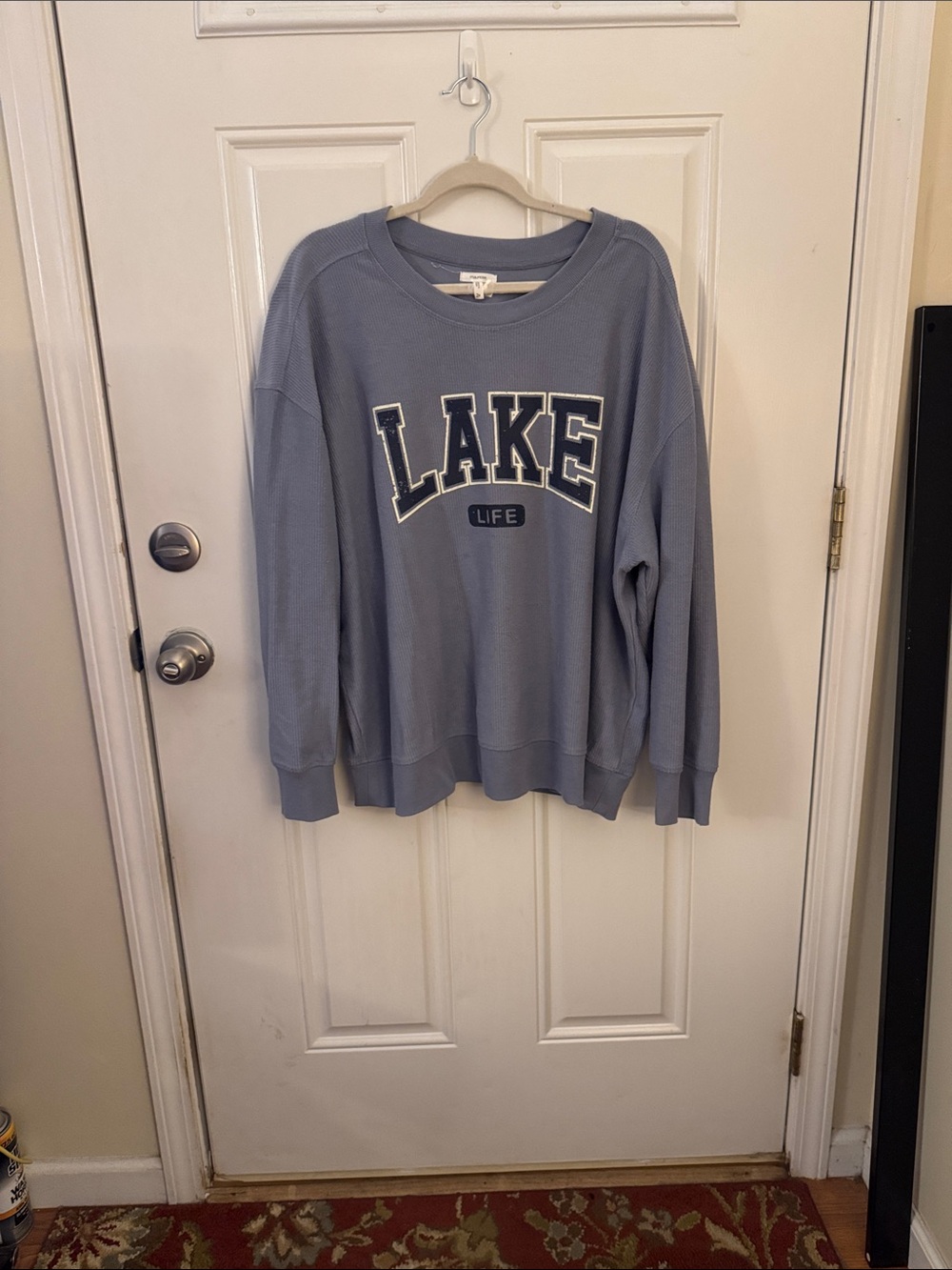 Maurices Women’s  Crewneck Sweatshirt - Dusty Blue with White & Navy Graphic